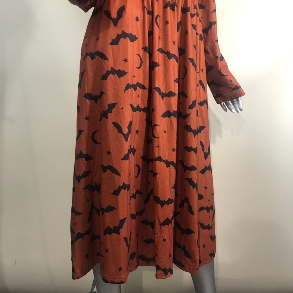 Bloom Chic Women’s 14/16 Large Orange Bat Print Pocket Square Neck Dress New! - Picture 7 of 16